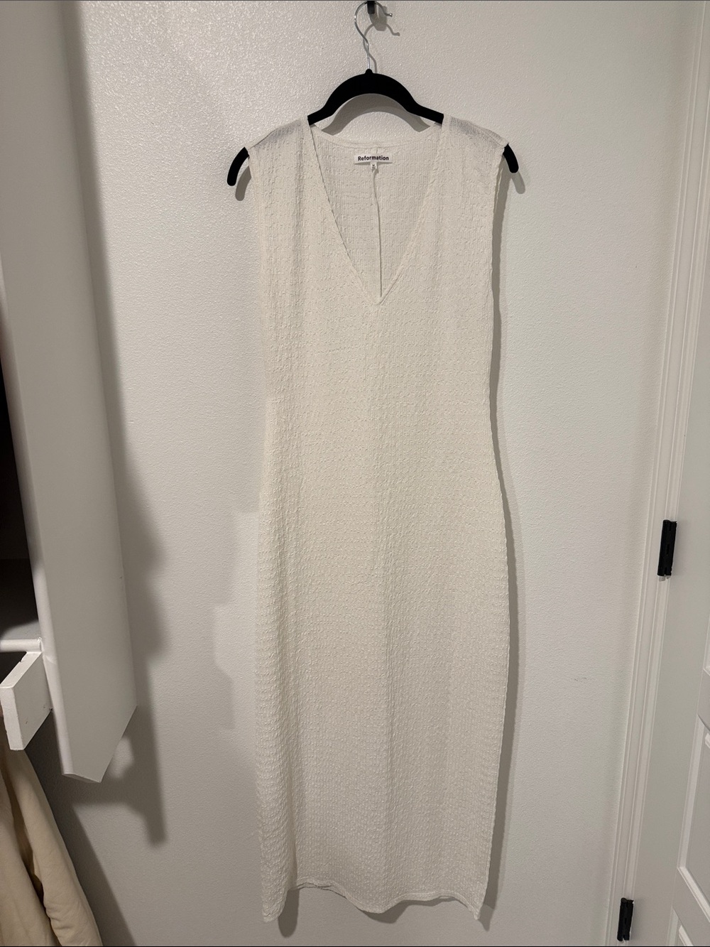 Reformation Ivory Fitted V-Neck Midi Dress